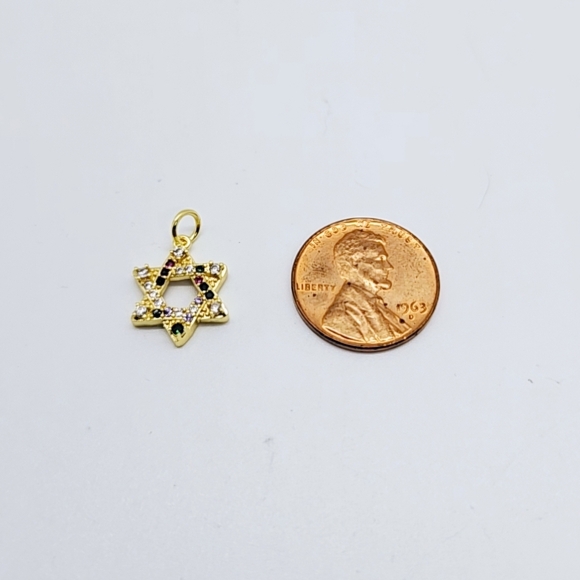 Star of David Charm with Cubic Zirconia Gold Tone Copper - Picture 4 of 8
